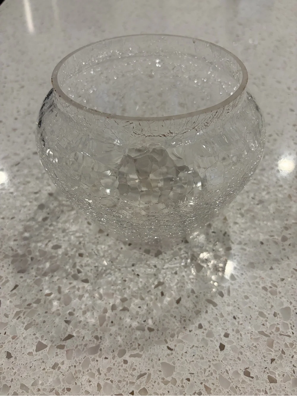 Clear Crackle Glass Vase - Small Rounded Bowl 6”